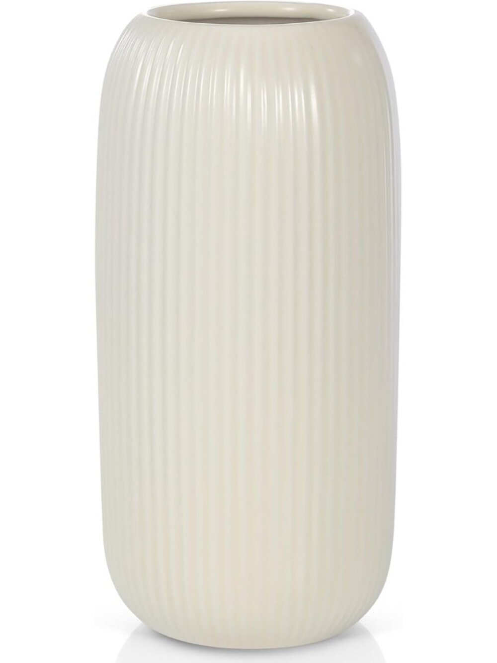 Modern Small Beige Ceramic Vase Flowers Ribbed Textured Farmhouse Home Livings